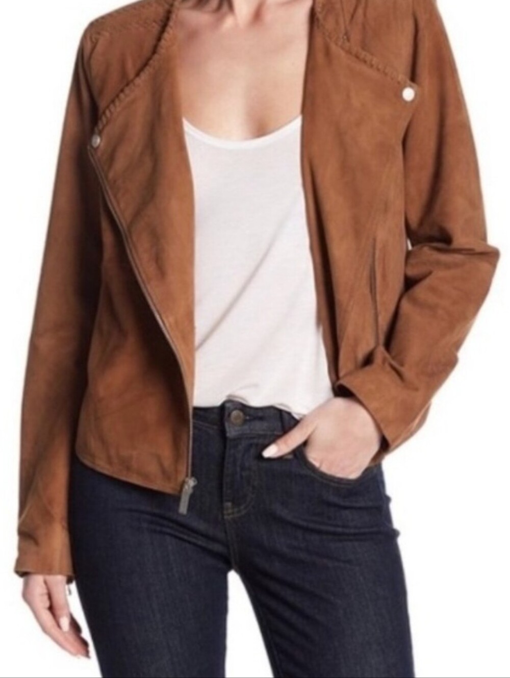 Sanctuary Cognac‎ Genuin Leather Asymmetrical Zip Jacket. Size L